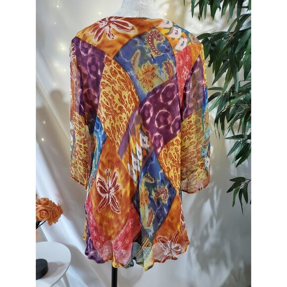 Vtg Avenue 100% Silk Embellished Sequin Tunic Blouse Plus Size 22/24 Boho Artsy - Picture 3 of 12